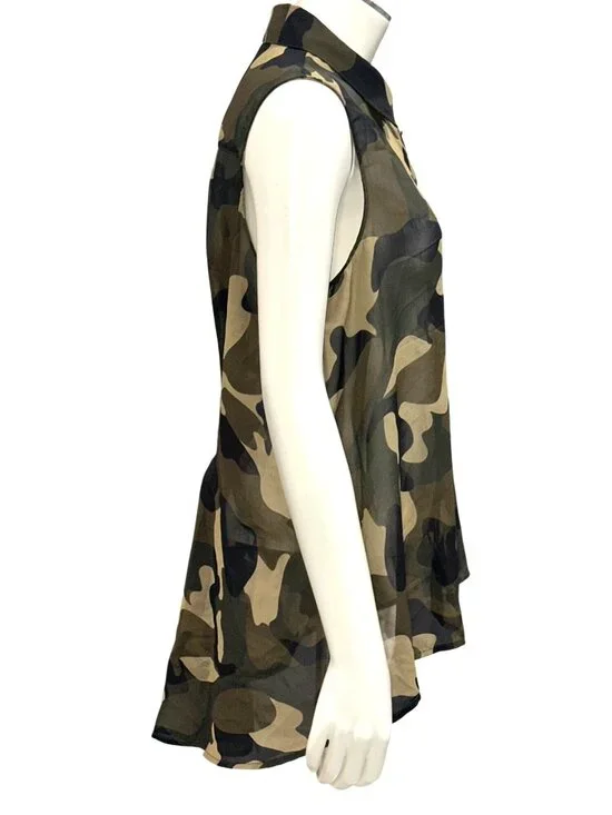 Forever 21 Medium Brown Black Camo Sleeveless Chiffon Blouse Grunge Utility Core - Picture 3 of 12